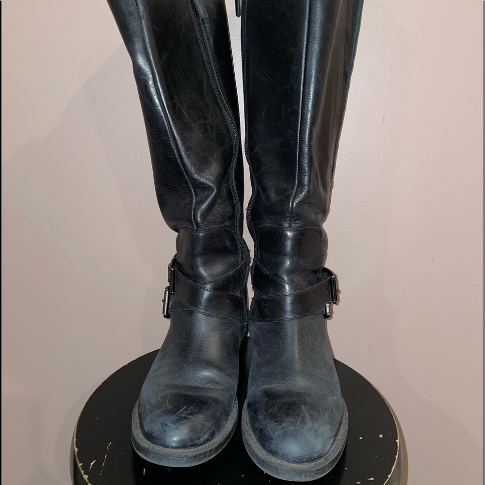 Enzo Angiolini tall black leather distressed boots size 7 1/2